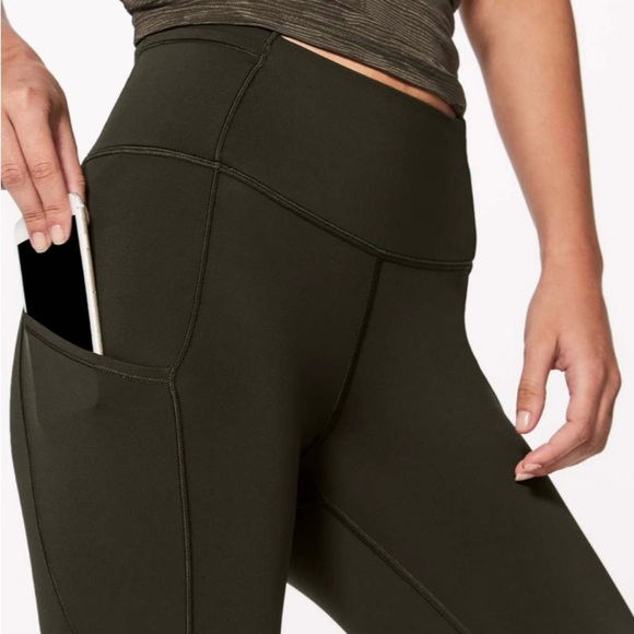 Lululemon sz 4 Fast & Free Crop II Nulux 19" Dark Olive High-Waisted Leggings - Picture 10 of 13
